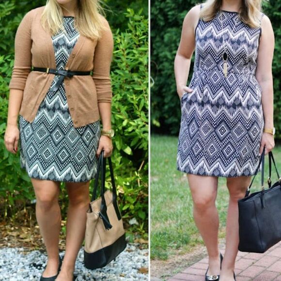 J. Crew Shift Dress Size 4 Sleeveless Grey Aztec Southwest Geometric Pattern - Picture 2 of 13